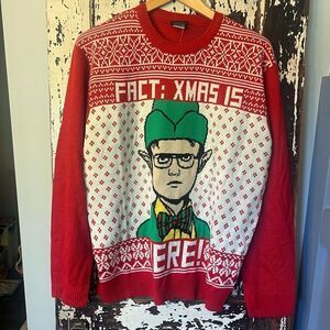 The Office Dwight Schrute Ugly Christmas Red Knit Sweater. NWT. Size Large.